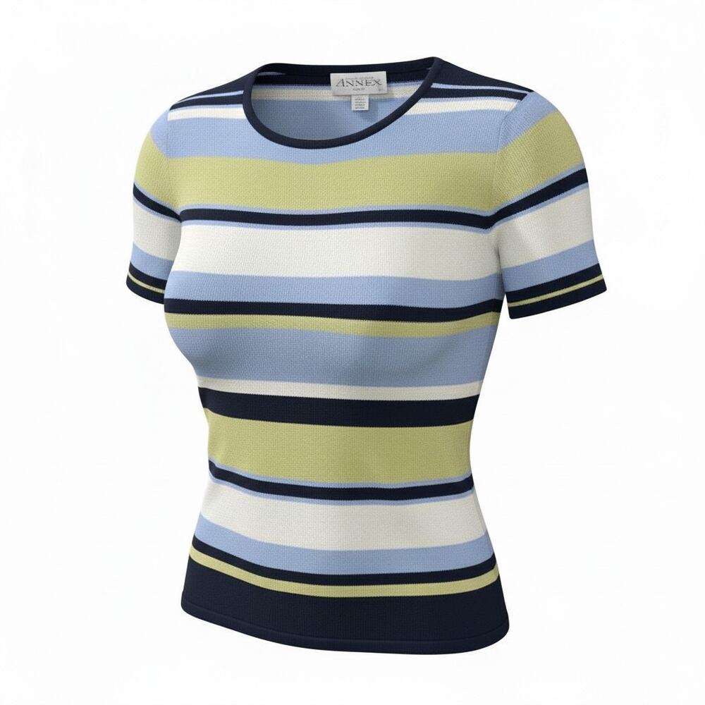 Vintage 90s Striped Knit Top Made in Japan Preppy Short Sleeve Sweater S